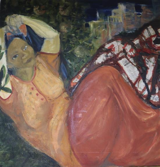 A multi-media oil on canvas, 76 x 76cm